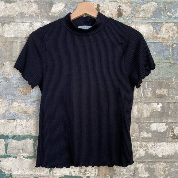 Black Ribbed Ruffled Hem MockNeck Short-Sleeve Tee - Picture 3 of 5